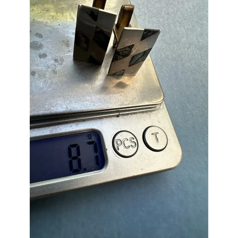 Vintage Taxco Mexico Sterling Silver 925 Abalone Shell Inlay Modernist Cufflinks